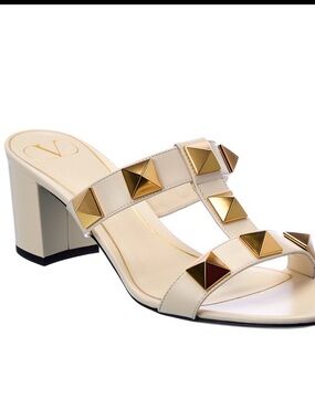 Valentino Roman Stud Cream and Gold Sandals